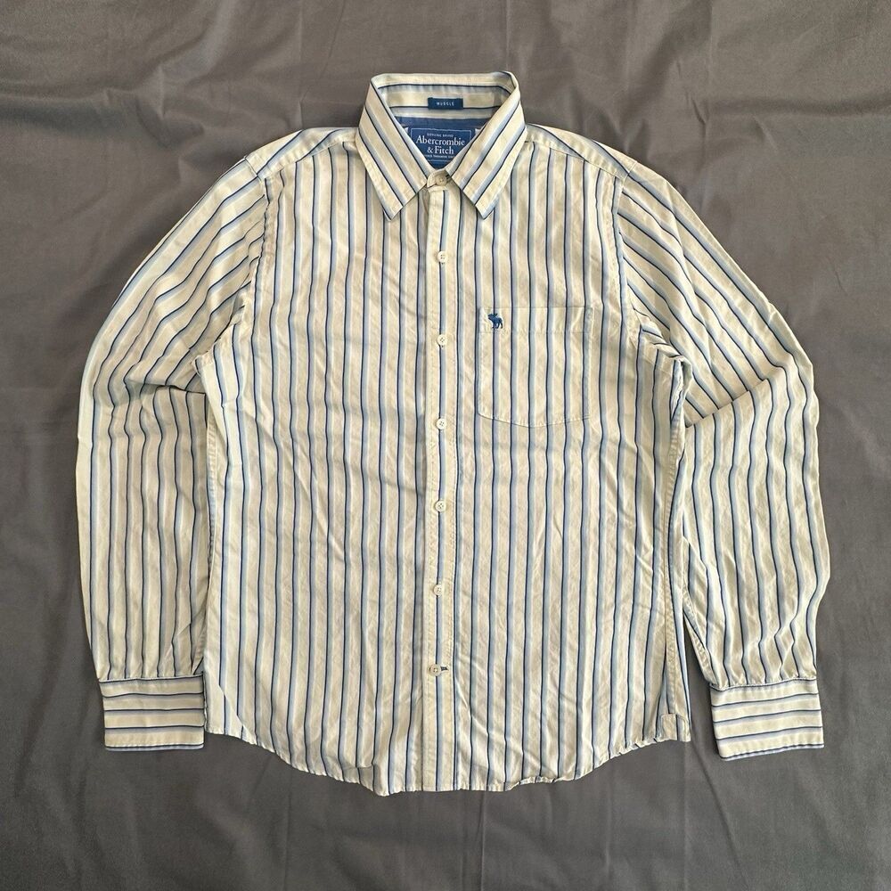Abercrombie & Fitch Shirt Mens Medium Striped Button Collar Preppy Muscle Yellow